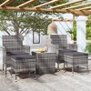 vidaXL 5-Piece Patio Bistro Set - Poly Rattan/Tempered Glass - Gray Outdoor Dining Furniture - Includes Cushions/Footrests - Weather Resistant - 2 of 4