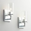 Possini Euro Design Modern Wall Light Sconces Set of 2 Chrome Hardwired 5" Fixture Clear Glass Shade for Bedroom Bathroom Vanity Living Room House - 2 of 4