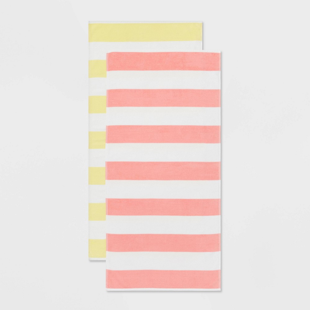 2pk Striped Beach Towel Bundle Peach/Yellow - Sun Squad™