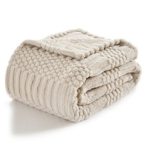 Aoibox Soft Boho Fleece Throw Blanket for Couch and Bed, Ultra Cozy Lightweight Fluffy Plush Blanket in Beige and Tan - 1 of 4