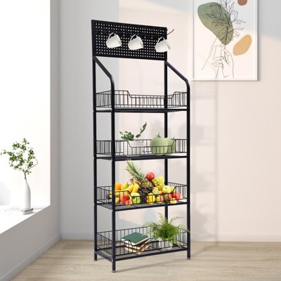 YIYIBYUS 4 Tier Black Vegetable Fruit Baskets Standing Storage Racks