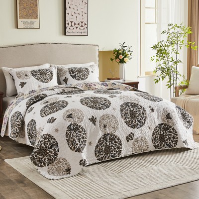 Inhand Microfiber Print Quilt Bedding Set, Flower print Soft Lightweight Coverlet For All Season
