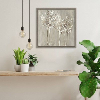 Dusky Trees 16" Square Framed Canvas Wall Art in Gray and Brown