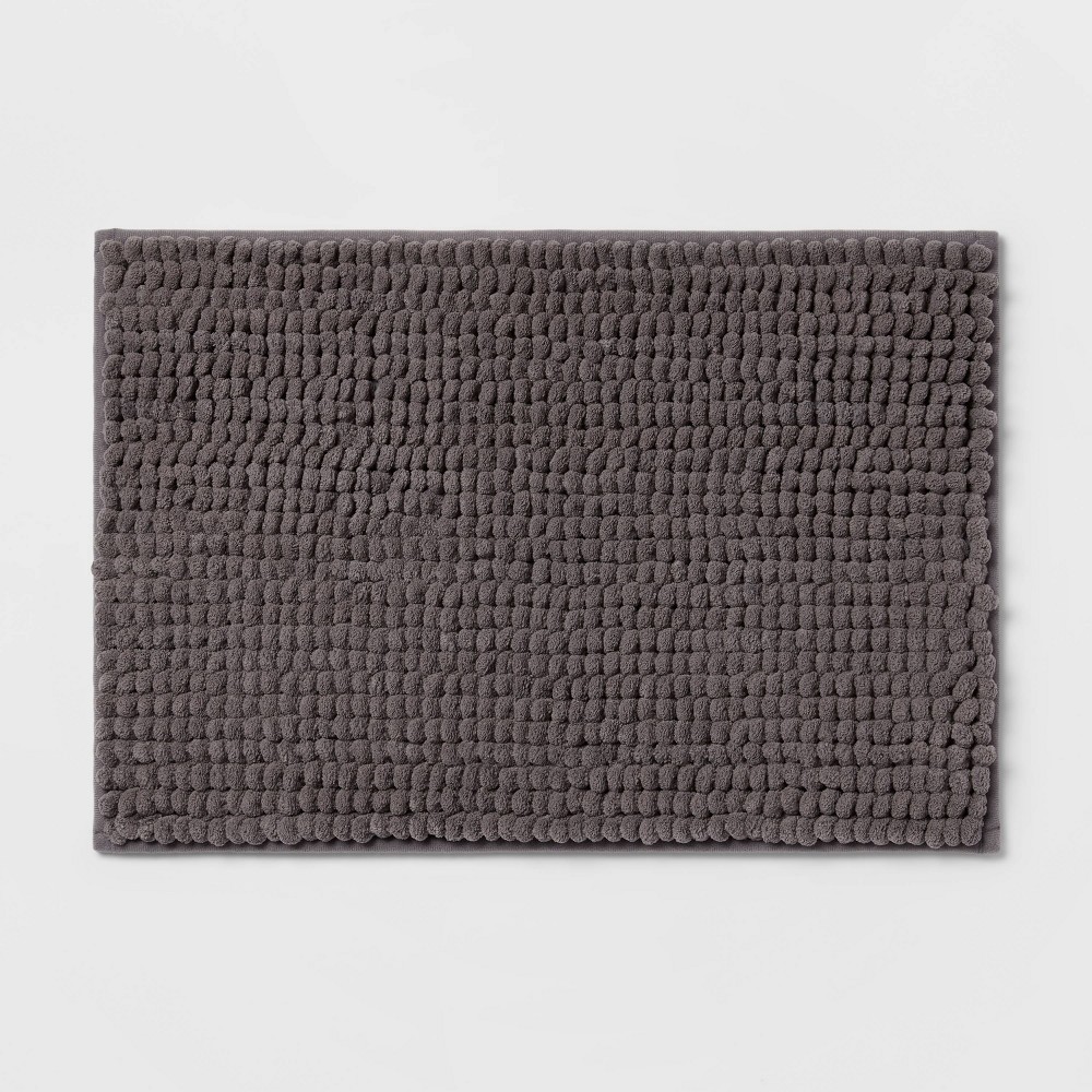 17inx24in Chunky Chenille Memory Foam Bath Rug Dark Gray - Room Essentials™
