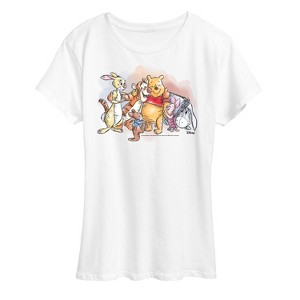 Women's - Winnie the Pooh - Rabbit Tigger Roo Piglet Eeyore Watercolor Group Short Sleeve Graphic T-Shirt - 1 of 4