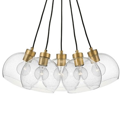 Rumi Modern 5-Light Pendant in Lacquered Brass with Clear Seedy Glass
