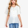 Anna-Kaci Women's Ruffle Neck Detail Short Sleeve Textured Button Down Detail Fashion Blouse - Medium, White - 2 of 4