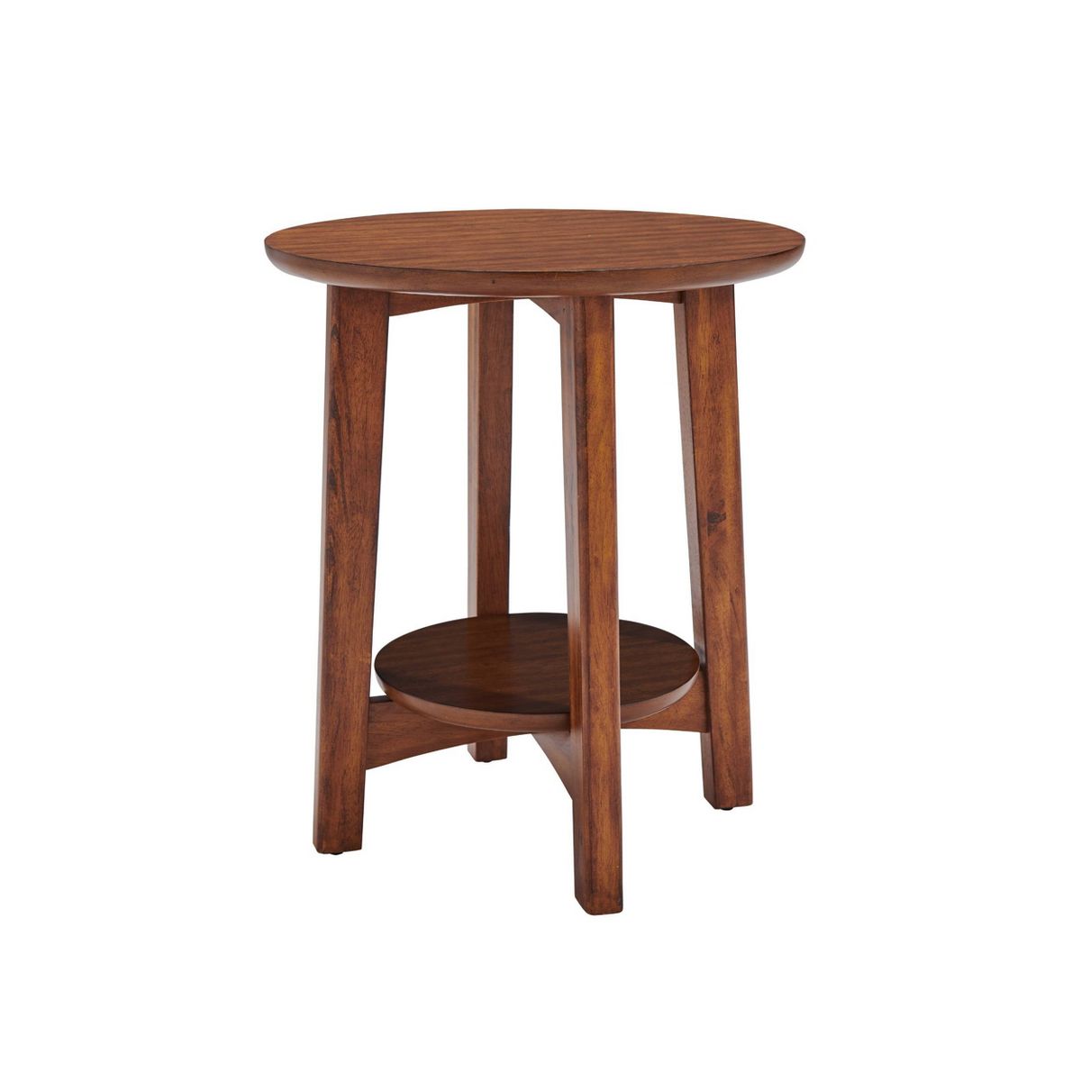 Monterey Round Mid Century Modern Wood End Table Chestnut - Alaterre Furniture: Tapered Legs, Floating Shelf - thumbnail 2