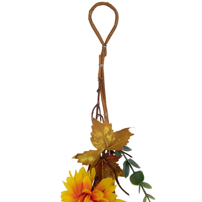 Northlight 5.5' x 6" Autumn Harvest Orange and Yellow Mums with Maple Leaves Garland - Unlit, 6 of 9