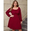 Plus Size Square Neck Knit Dress for Women Long Puff Sleeves Ribbed Texture Casual Chic Sweater Dress with Pocket - 2 of 4