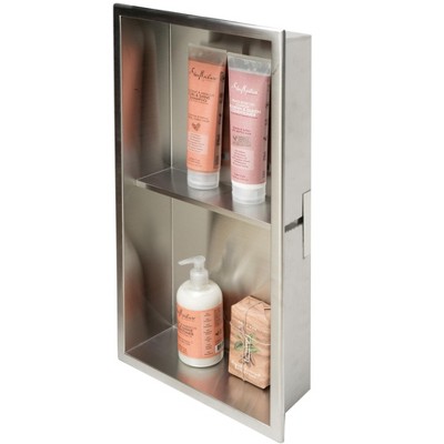 ALFI 12 x 24 Brushed Stainless Steel Vertical Double Shelf Bath Shower Niche