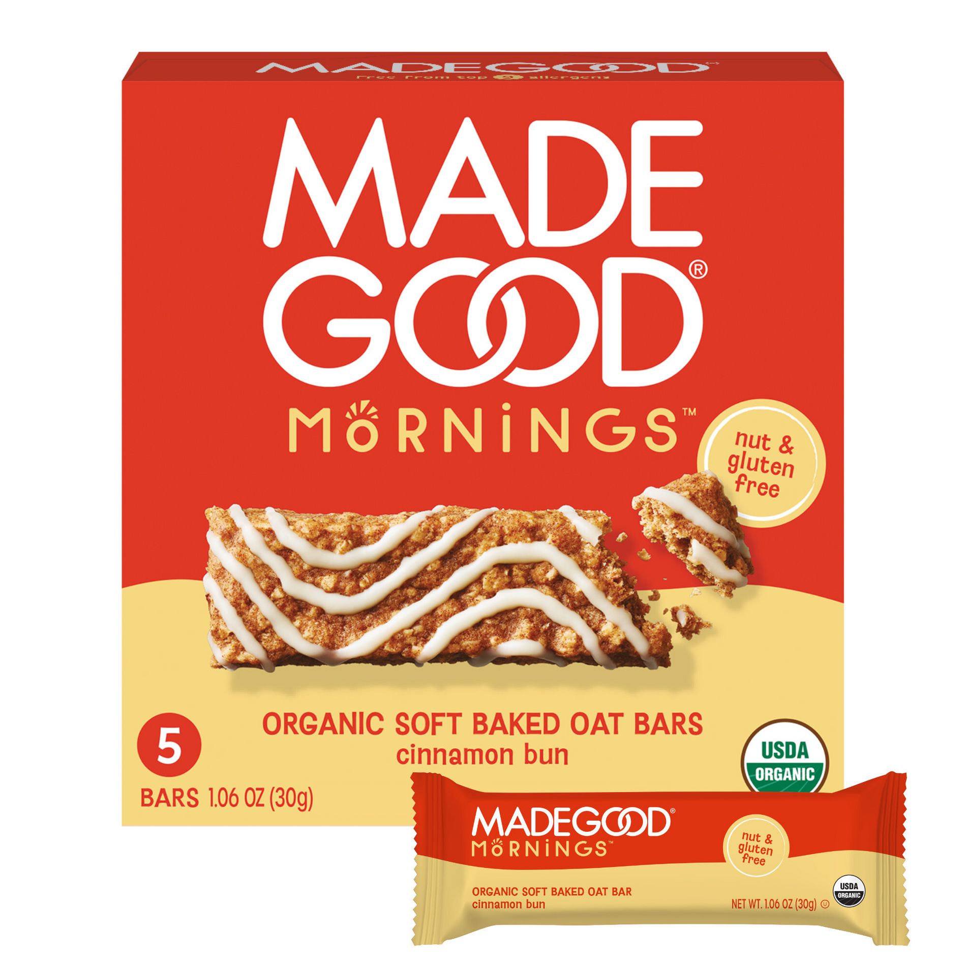 MadeGood Mornings Cinnamon Bun Soft Baked Oat Bars - 5.3oz/5ct