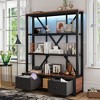 HDZNVF 3 Shelf Metal Bookcase with Drawers for Home Office, Walnut - 2 of 4