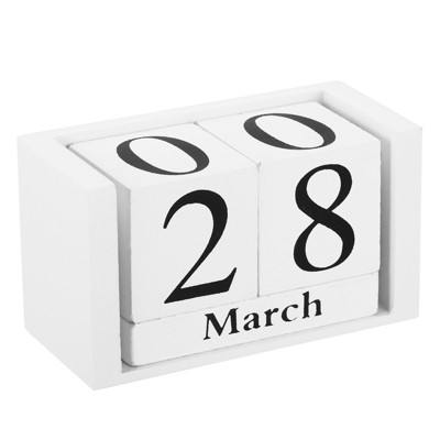 Unique Bargains Vintage Wood Block Reusable Display Desk Calendar 1 Pc