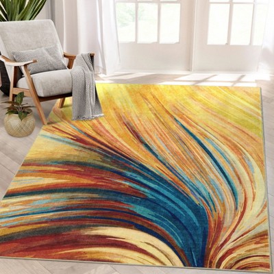 Living Room Area Rug Abstract Art Rug Colorful Lines Texture Floor Carpet