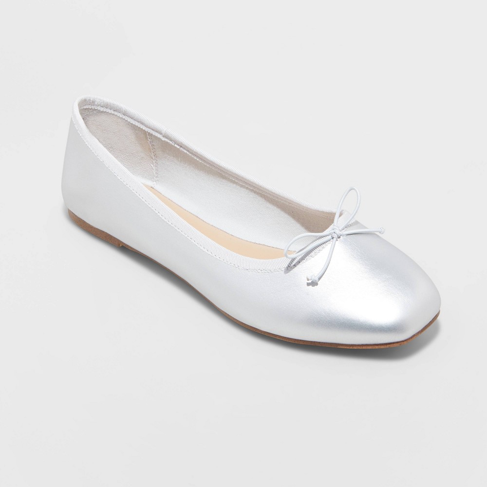 Women's Jackie Ballet Flats - A New Day™ Silver 5