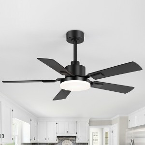 Airsurfer 48" Matte Black  Ceiling Fan with Color-Changing LED Light, with 5 Black & Dark Brown Blades, Remote Included, 5''&10'' Down Rods - 1 of 4