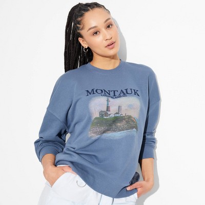 Women s Oversized Graphic Pullover Sweatshirt Wild Fable Blue L Target