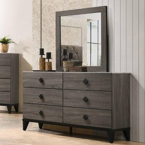 61" Avantika Faux Marble Top Dresser Rustic Gray Oak - Acme Furniture: English Dovetail, Metal Glides - 1 of 4