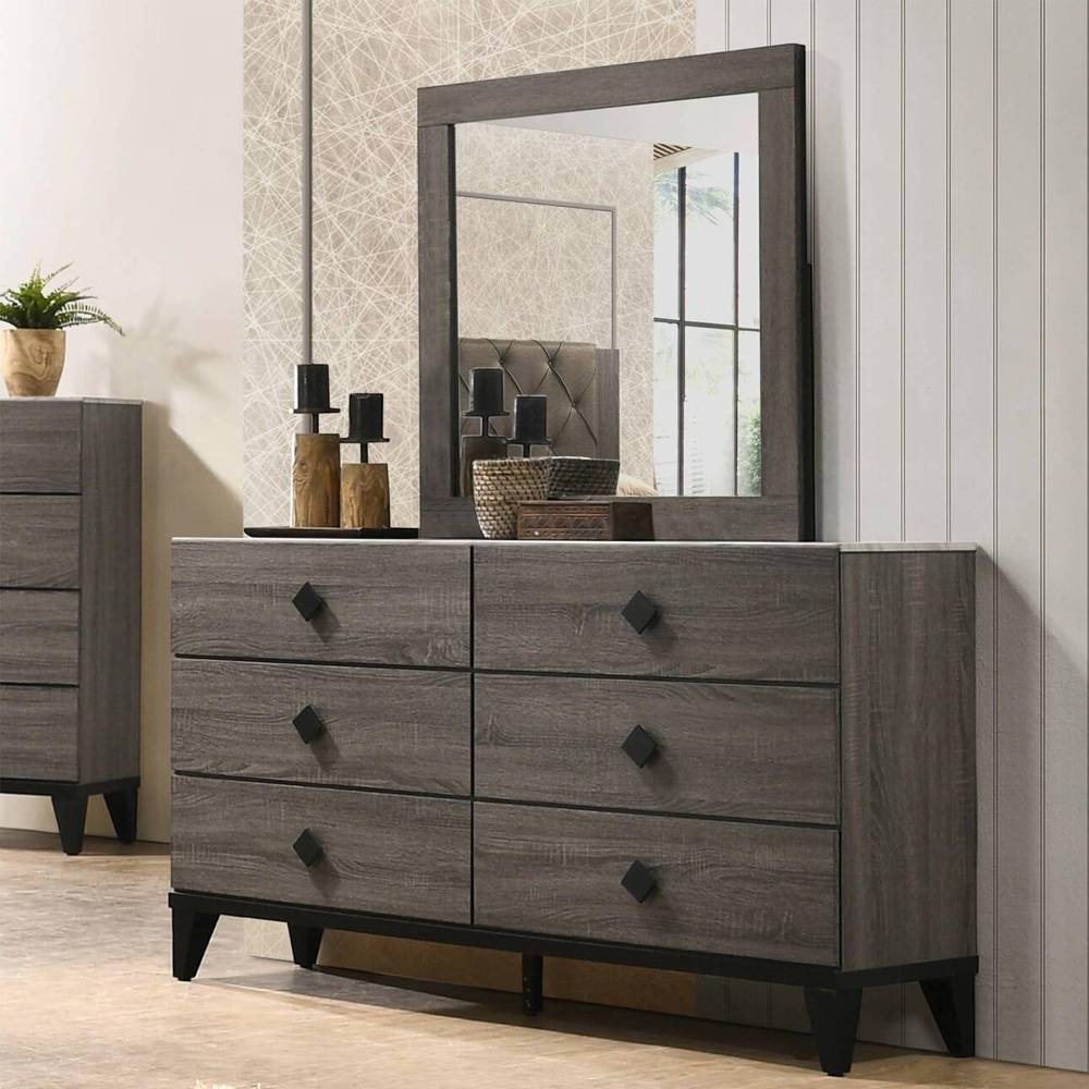 Photos - Dresser / Chests of Drawers 61" Avantika Faux Marble Top Dresser Rustic Gray Oak - Acme Furniture