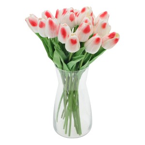 Unique Bargains Christmas 20 Pcs Artificial Flowers Fake Tulips for Wedding Rooms Home Hotel Party Decoration White Rose Red - 1 of 4