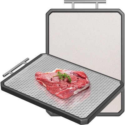 Cutting board, 2-in-1 cutting board with stainless steel and wheat straw, double-sided cutting board with handle, 16" x 11" cutting board for kitchen