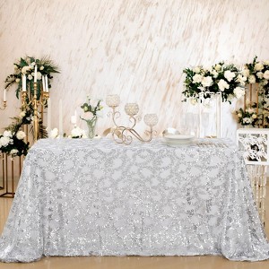 Wikineon Silver Tablecloth Sequin Table Cloth Glitz Table Overlay Wedding Tablecloth with Flower Christmas Tablecloth for Wedding Parties 90x90 Inches - 1 of 4