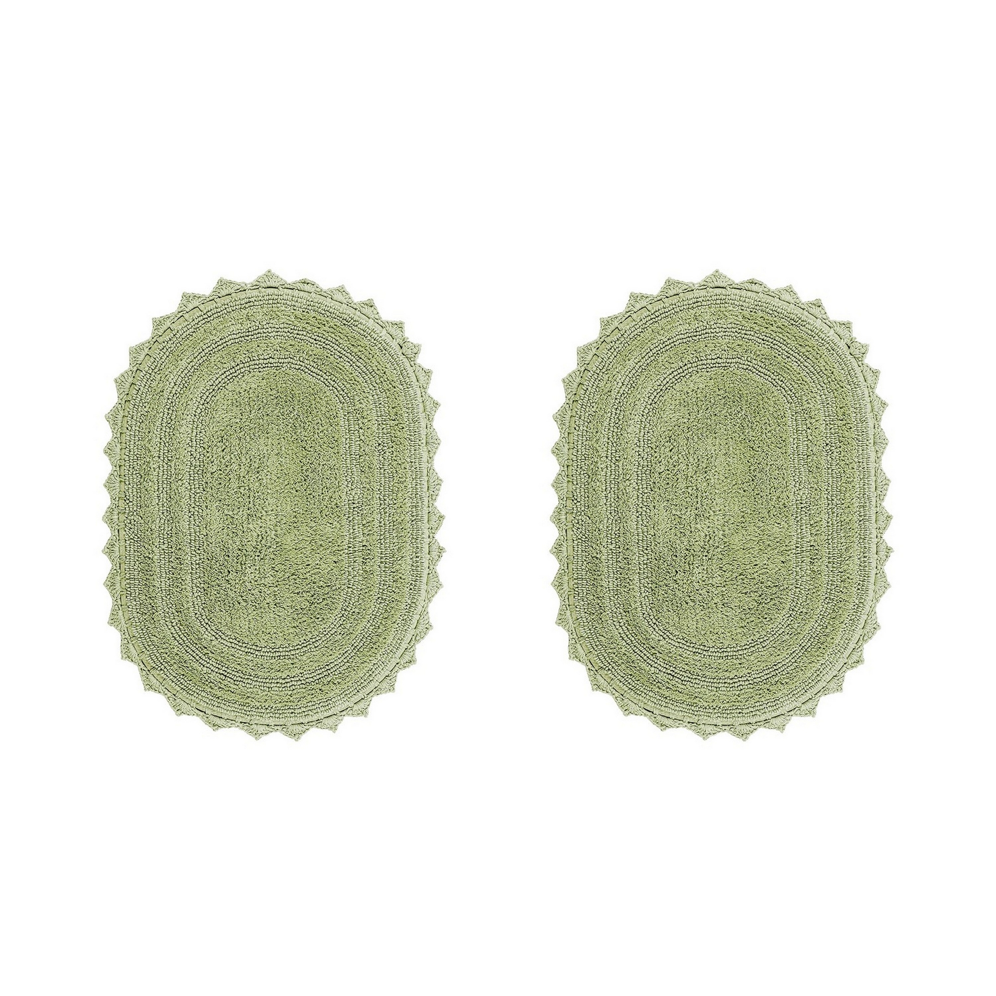 Better Trends Lilly Crochet 100% Cotton Tufted Reversible 2 PC 17"x24" Oval Bath Rug Set - Sage