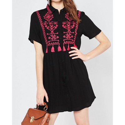 Women's Embroidered & Tassel Mini Dress - entro