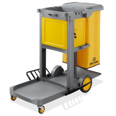 Dryser Commercial Janitorial Cleaning Cart on Wheels - Black Housekeeping  Caddy with Cover, Shelves and Vinyl Bag