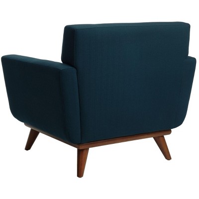 Opal Linen Tufted Accent Chair in Dark Teal with Wooden Legs