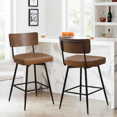 Bekrvio 26" Counter Height Swivel Bar Stools Set of 2/3 - Upholstered Faux Leather, Wood Backs & Metal Legs, Counter Stools for Kitchen Island