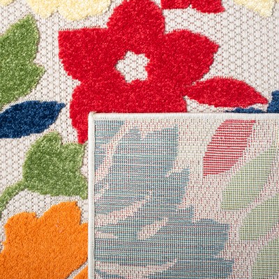 Ivory and Orange Floral Synthetic Indoor/Outdoor Area Rug