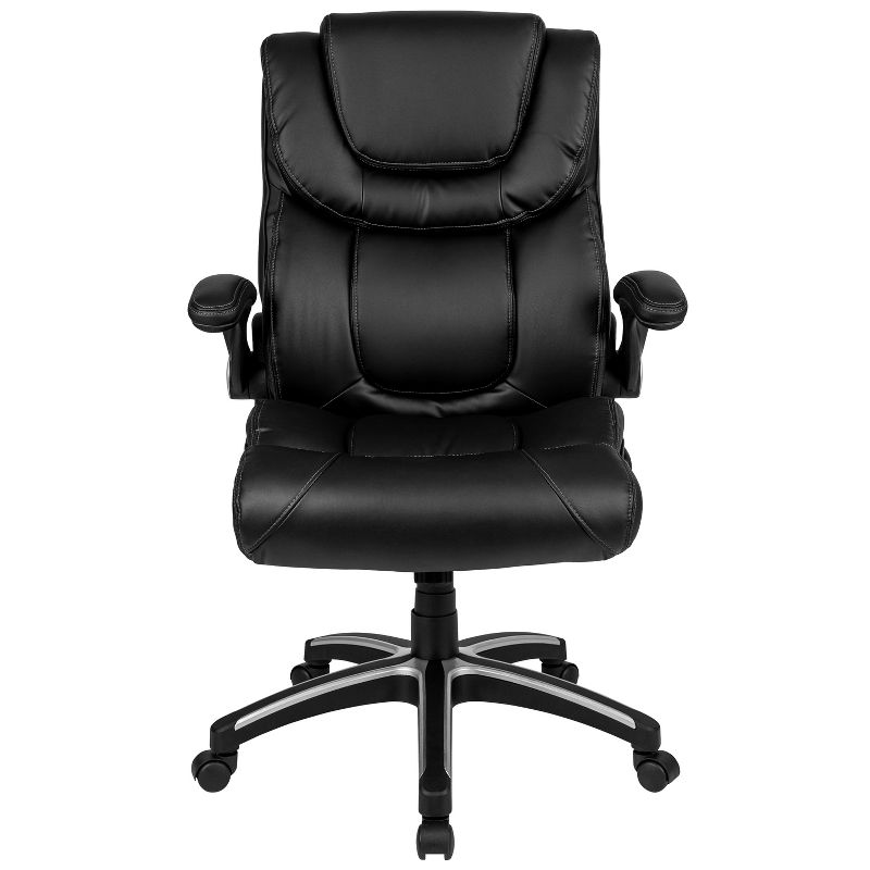 Flash Furniture Hansel High Back Black LeatherSoft Executive Swivel Office Chair with Double Layered Headrest and Open Arms, 3 of 14