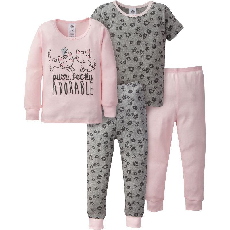 Gerber Infant & Toddler Girls' Snug Fit Cotton Pajamas, 4-Piece Set, 1 of 8