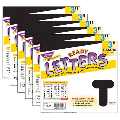 6pk 3" Casual Uppercase Ready Letters Black - TREND