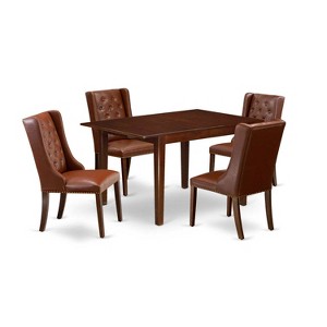 5-Piece Mahogany Finish Solid Wood Top Rectangular Button Tufted Dining Room Set  (Seats-4) - 1 of 4