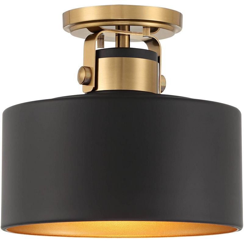 Possini Euro Design Modern Ceiling Light Semi Flush Mount Fixture 10" Wide Soft Gold Metal Black Drum Shade for Bedroom Kitchen, 5 of 10