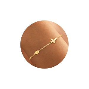 Turandoss 18K Gold Cross Bracelet for Women Girls - Dainty Gold Plated Cross Charm Bracelets, Link Chain Bracelet, Christmas Gifts for Girls - 1 of 4