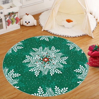 Christmas Area Rug Floral Pattern Floor Cover Washable Indoor Carpet Rug Decorative Non Slip Accent Rug for Bedroom