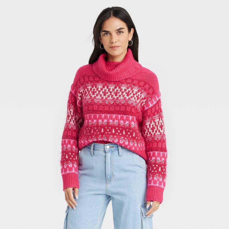 Women's Turtleneck Pullover Sweater - Universal Thread™ Jacquard, 1 of 10