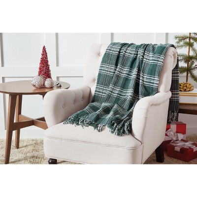 Evergreen Woven Cotton Throw Blanket with Fringe