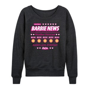 Women's - Barbie - Barbie Land New Weather Forecast Lightweight French Terry Wide Neck Long Sleeve Shirt - 1 of 4