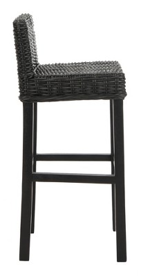 Cypress Black Mango Wood Bar Stool with Rattan Seat