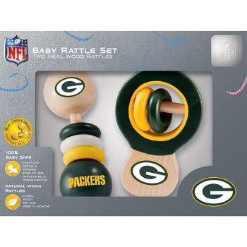 Baby Fanatic Wood Rattle 2 Pack - NFL Green Bay Packers Baby Toy Set