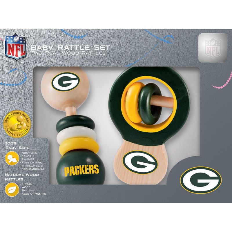 Baby Fanatic Wood Rattle 2 Pack - NFL Green Bay Packers Baby Toy Set, 1 of 5