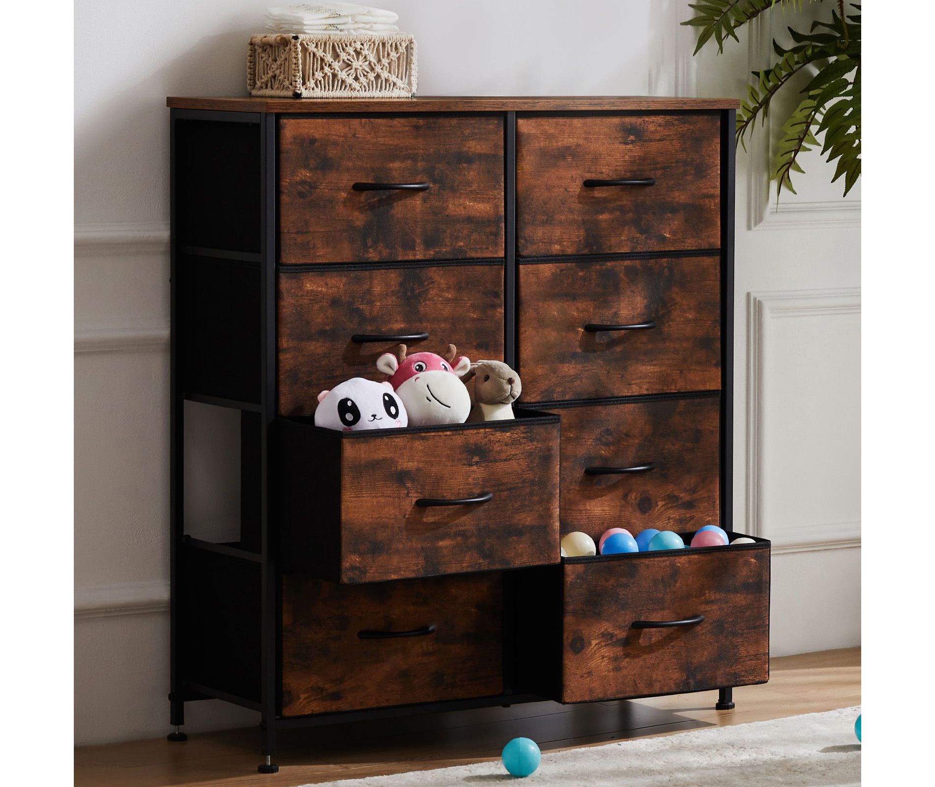 JIONJOY 8 Drawer Storage Dresser Chest | Rust
