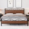 Bed Frame with Headboard, Industrial Platform Upholstered King Bed Frame with 14 Strong Metal Slats Support, 11'' Under-Bed Storage, Brown - 3 of 4