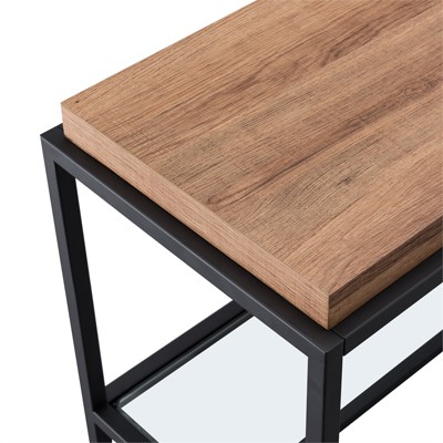 Hector Blackened Bronze and Rustic Oak Console Table with Glass Shelf