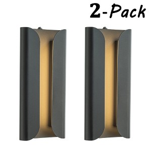 ALOADECOR H15" Matte Black Integrated LED a Wall Sconce with Acrylic Shade Modern Outdoor Wall Light with Dusk to Dawn Sensor for Garage (2 Pack) - 1 of 4